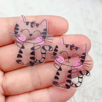 10Pcs 34*27mm אקריליק קריקטורה חמודה חתול קסמים DIY להכנת עגילים עבודת יד, תכשיטים, אביזרים