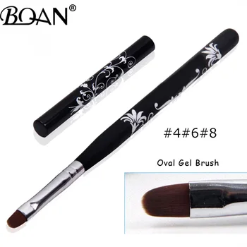 BQAN #4#6#8#10 מסמר אמנות UV ג ' ל לק צבע ציפורן מברשת שחור ידית עץ מגולף פרחים מניקור ציפורניים כלים