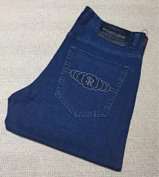 OECHSLI ג ' ינס כותנה דק גברים 2024 עסק חדש רקמה, רוכסן מכנסי התיכון-קו מותן גודל 31-40