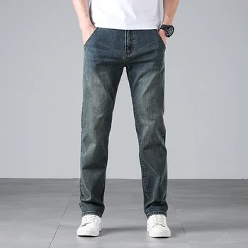 ג 'ינס גברים רטרו כחול ישר רגיל מתאים עסקי מזדמן מכנסי ג 'ינס ג' ינס של גברים מכנסיים ארוכים וינטג ' ינס Oversize 40