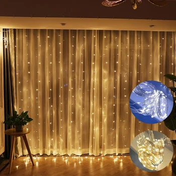 חג מולד USB LED מחרוזת חוטי נחושת פיות גרלנד וילון אור המנורה חג המולד מסיבת חתונה, חג המולד תאורה לקישוט