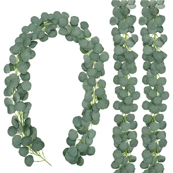 ירוק מלאכותי עלי אקליפטוס גרלנד מזויף גפנים קש צמחים מלאכותיים אייבי זר חתונה מסיבה בבית קיר בעיצוב