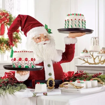 סנטה קלאוס פסלים מחזיק מגש חטיפים שרף חג המולד צלמית עם פינוקים מחזיק עוגת קינוח לעמוד צלחת פירות עבור מסיבת חג המולד